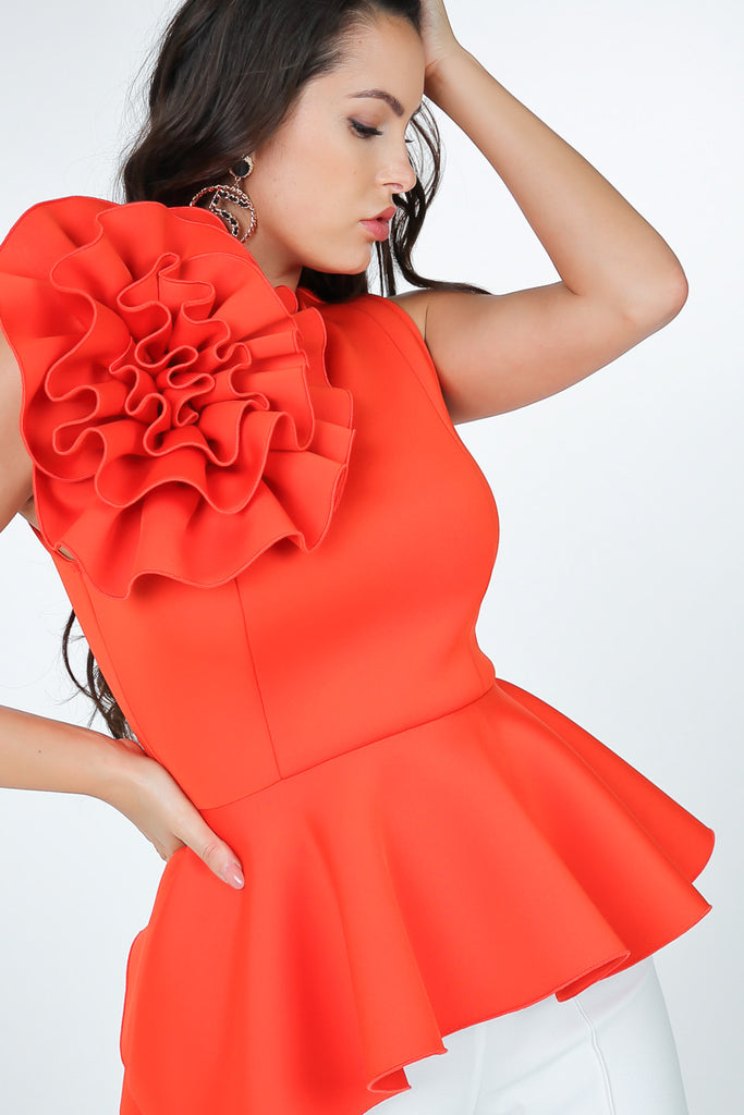 Red Peplum Top with The Big Flower ...